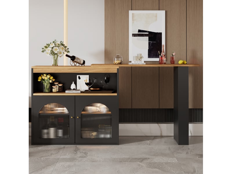  Table de bar extensible pivotante 138-193 x 39 x 105 cm avec led réglable, noire  - Conforama E