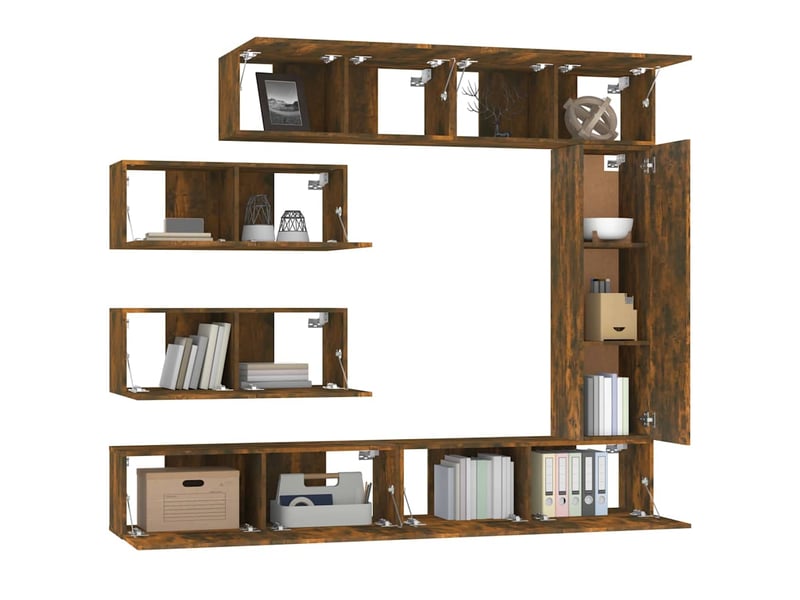  Ensemble de meubles tv - banc tv - meuble de rangement 7 pcs chêne fumé bois d'ingénierie  - Conforama D