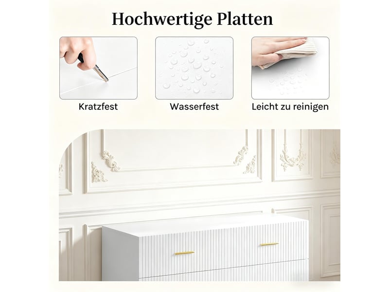  Commode avec 6 tiroirs en panneau de particules blanc et doré 100x40x75 cm  - Conforama D