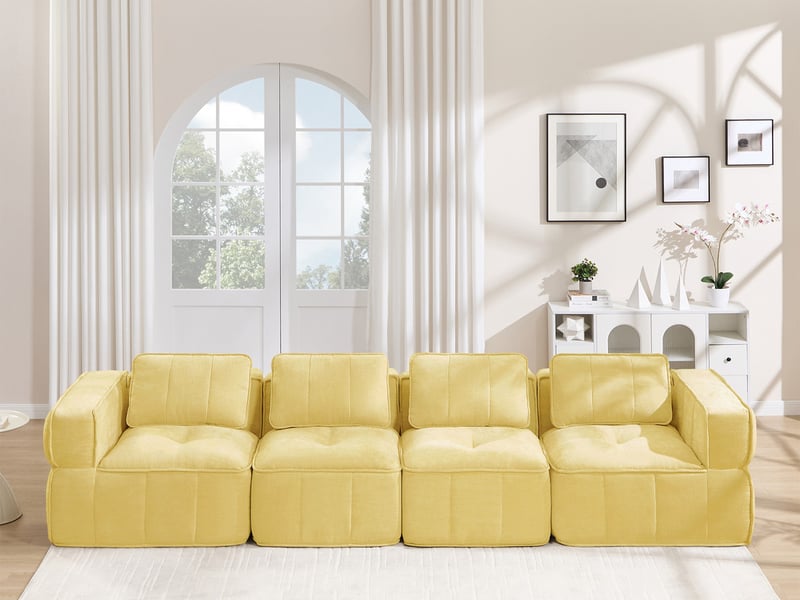  Canapé droit modulable 4 places en polyester jaune, 344 cm  - Conforama B