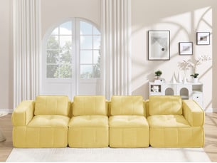 Canapé droit modulable 4 places en polyester jaune, 344 cm