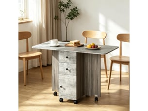 Table de salle à manger pliante jusqu’à 6 personnes avec tiroirs, rangement et 6 roulettes freinées pour cuisine grise