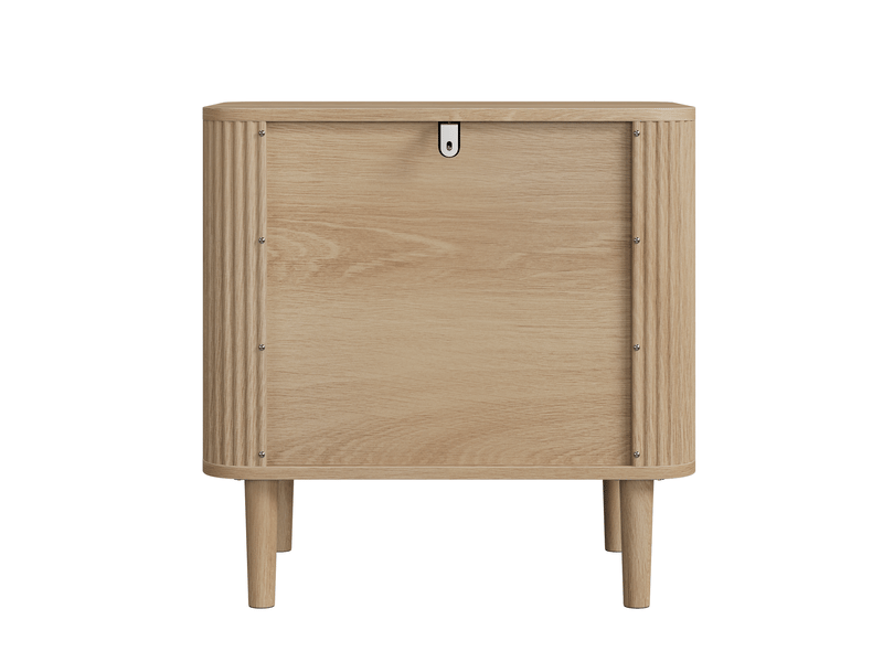 Table de nuit 57 x 40 x 57 cm chêne naturel en mdf, 2 tiroirs à rainures et bords arrondis pour chambre - Conforama E