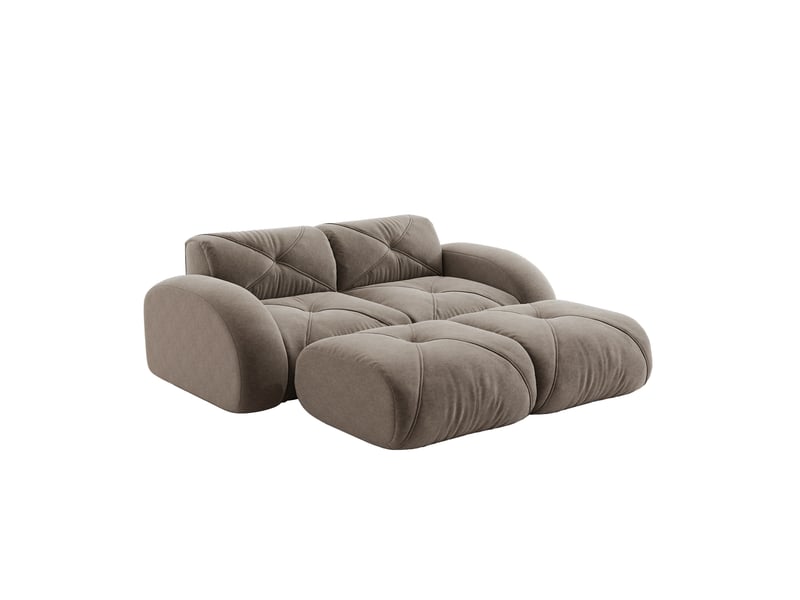  Canapé droit modulaire 2 places taupe en tissu, avec 2 poufs, sans montage, idéal pour le salon familial  - Conforama A