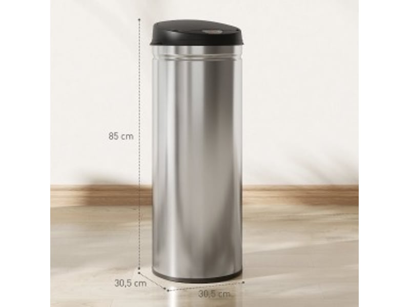 Poubelle à capteur 50 l 30,5x30,5x85 cm argent, acier inoxydable, ouverture rapide sans contact - Conforama C