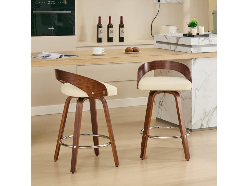Tabouret de bar pivotant dossier bas effet bois noyer beige cravdom - Conforama D