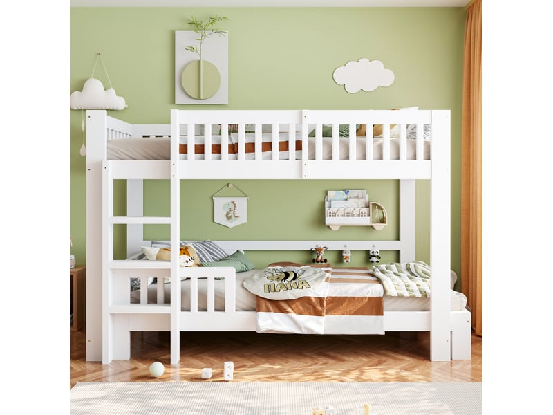 Lit superposé enfant 90x200 cm – blanc – modulable, avec lit séparé et sécurité renforcée - Conforama B