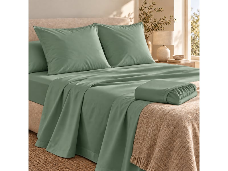  Ensemble literie 4 pièces drap plat 240 x 300 cm + drap housse 140x190 cm + 2 taies 63x63 cm percale 78 fils tilleul  - Conforama A