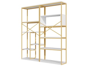 Étagère de rangement en mdf et métal blanc et doré 160 x 29.5 x 180 cm