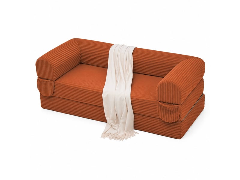  Canapé convertible 2 places en lit double  - accoudoirs rembourrés, velours côtelé - orange  - Conforama A
