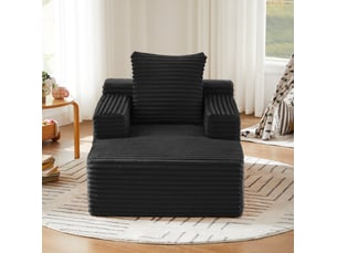 Chaiselongue 117x81x50 cm noire en velours côtelé, 1 place, sans montage pour salon, bureau ou appartement