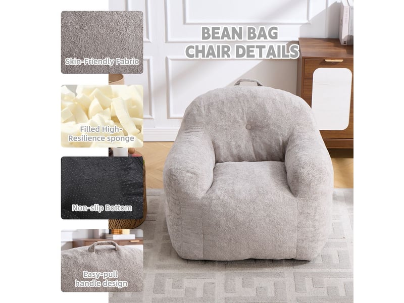  Pouf modulable accoudoirs intégrés revêtement en fausse fourrure gris clair garnissage déchiqueté haute résilience rembourrage pré-rempli dossier enveloppant  - Conforama E