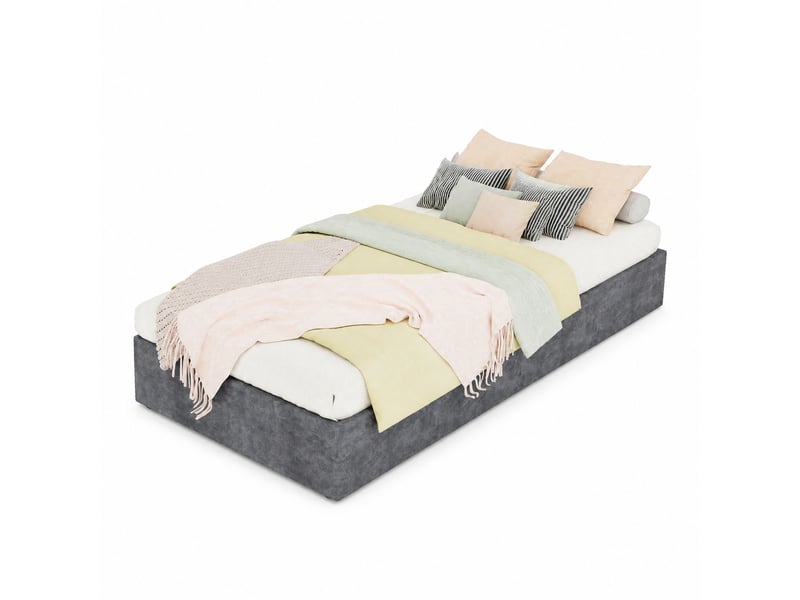  Lit coffre 90x200 cm avec vérins pneumatiques mdf métal, sommier,  couleur gris, sans matelas  - Conforama A