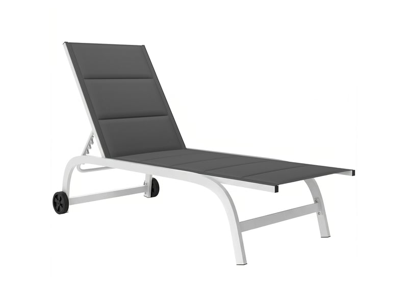  Transat de jardin à roulettes, en textline avec structure en aluminium, gris foncé et blanc  - Conforama A