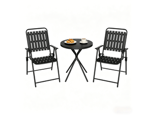 Salon de jardin,3 pièces avec table et chaises pliantes,métal et verre,noir