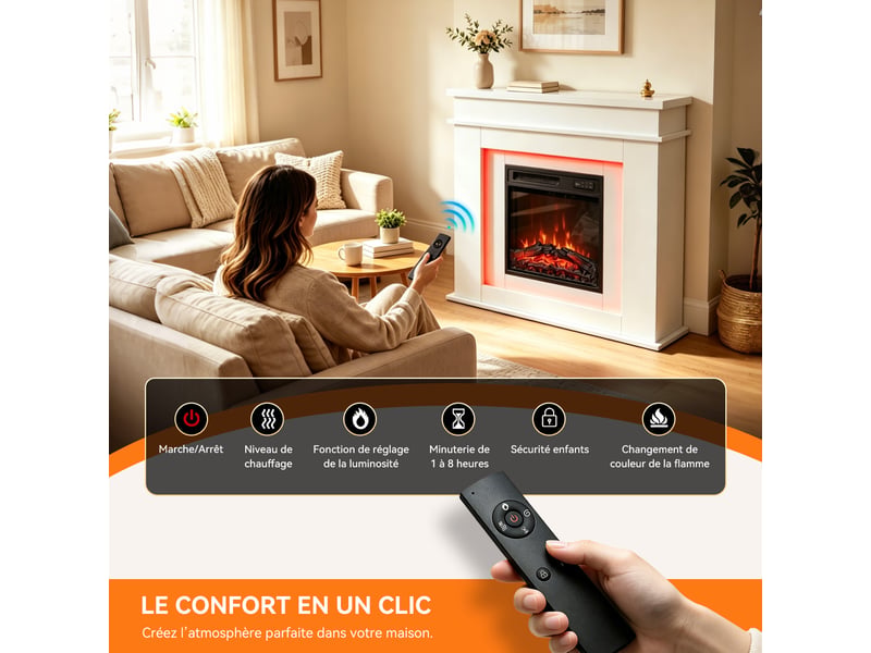  Homavo 18b‑1 : cheminée électrique d’ambiance chauffante, puissance 9001800 w, équipée d’une fonction minuterie et d’une protection contre la surchauffe.  - Conforama W