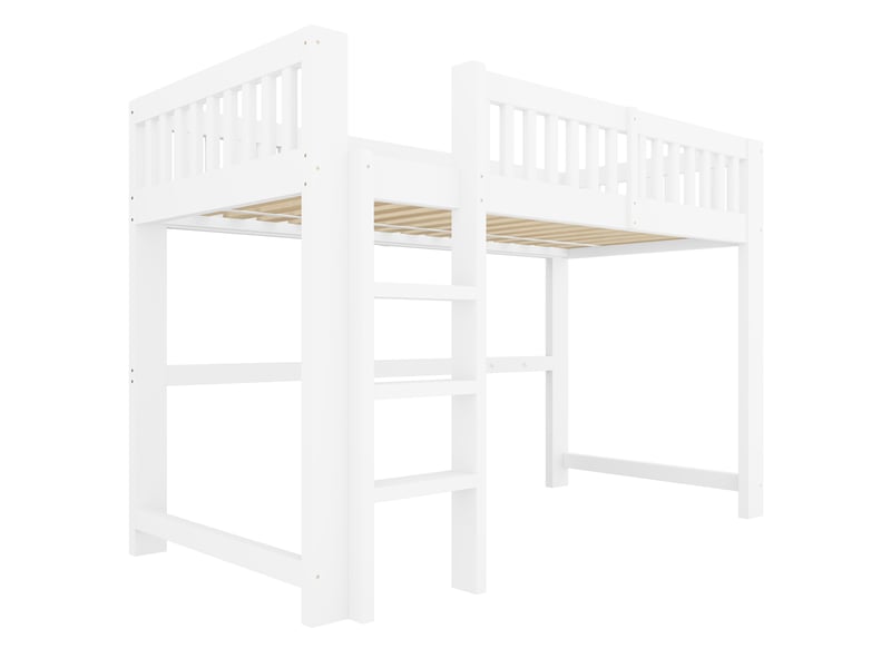  Lit mezzanine enfant modulable 90x200 cm blanc avec lit simple et sommiers inclus, adaptable, sans matelas  - Conforama D