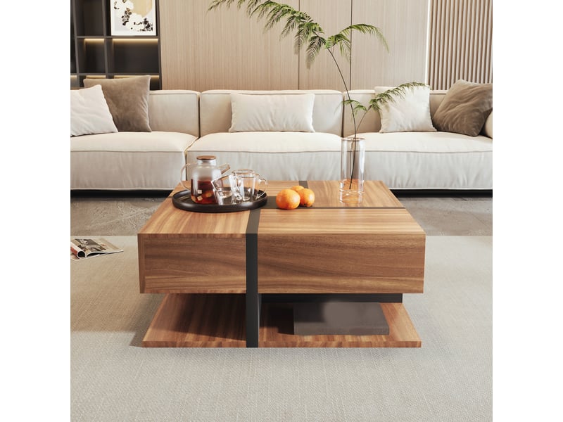  Table basse à 4 tiroirs, coloris unique et design linéaire, espace de rangement en dessous. 78 x 78 x 36 cm  - Conforama D