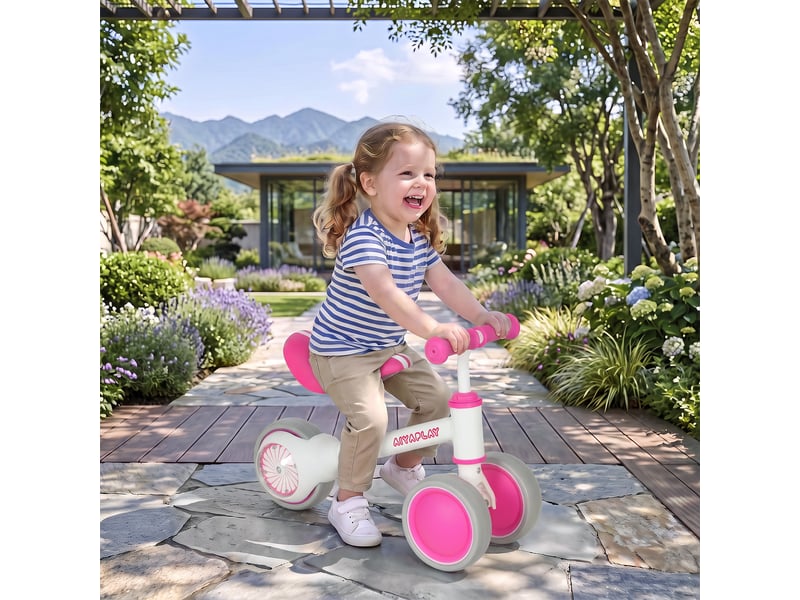  Draisienne bébé 1-2 ans, roue lumineuse, 3 roues eva silencieuses sans pédale, limiteur direction 135°, 51x22x36cm, rose  - Conforama D