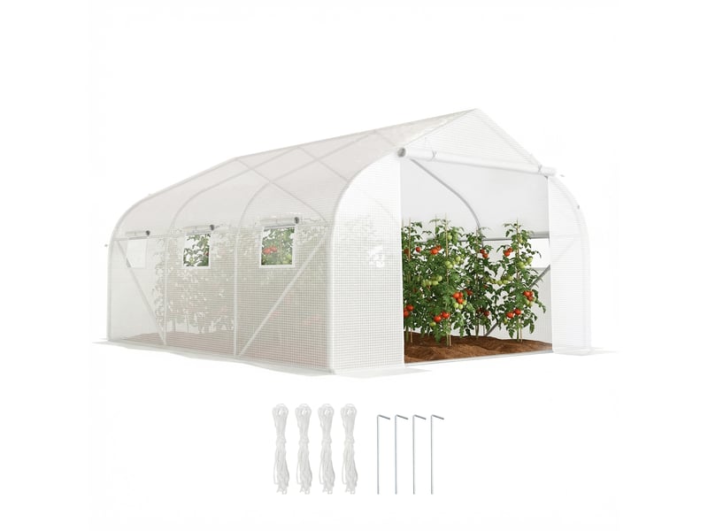  Invernadero de túnel 445x300x205 cm invernadero de jardín avec 6 ventanas et cubierta de polytileno pe 140 gm² blanco  - Conforama A