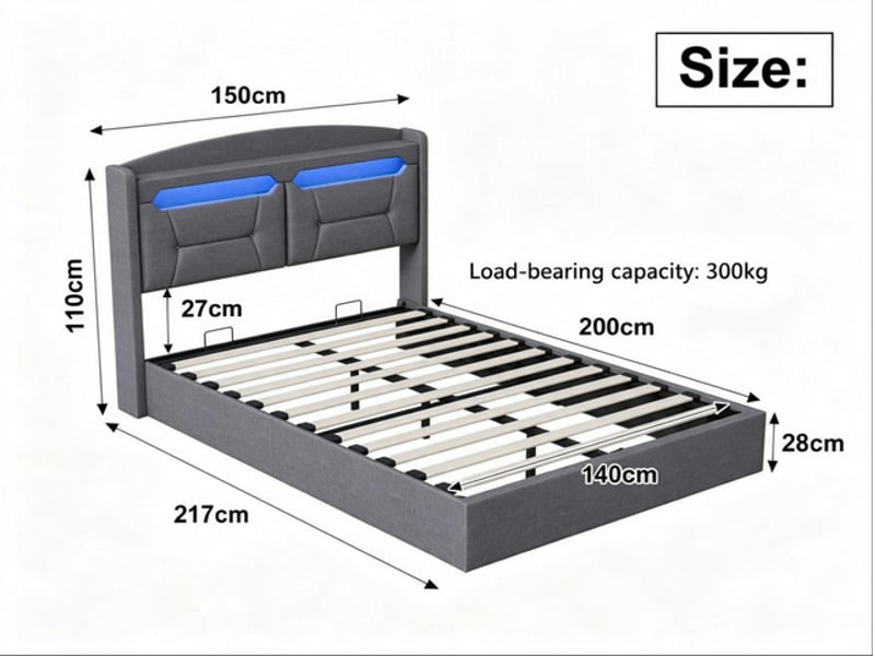 Lit coffre 140x200 cm ezssw, coloris gris - Conforama C