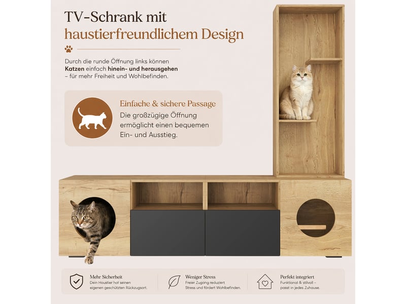  Meuble tv avec espace, niches ouvertes, portes et étagère haute, pour salon, noir naturel, 185 × 40 × 162 cm  - Conforama E