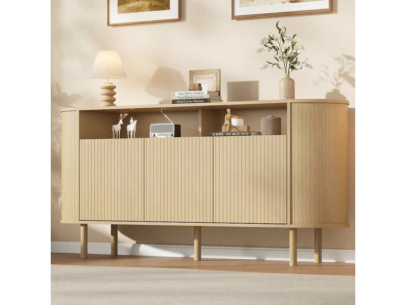  Buffet bois naturel 160 cm commode moderne 3 portes  - Conforama B