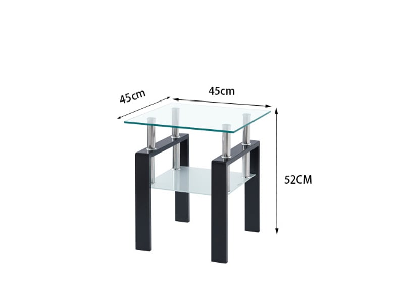  Bout de canapé carré en verre trempé transparent, 45 x 45 x 52 cm, pieds noirs  - Conforama E
