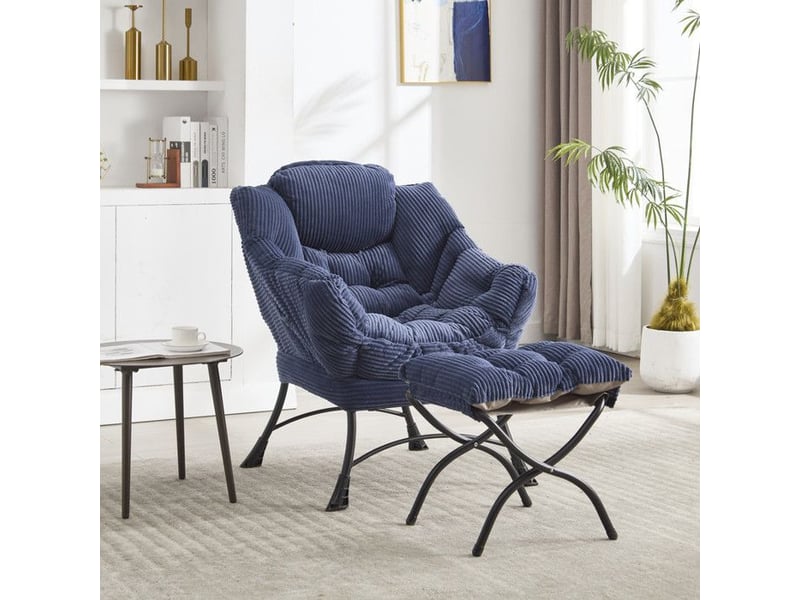  Fauteuil paresseux avec ottoman - bleu marine - rembourré - avec accoudoirs - poche latérale - repose-pieds 69.9x64x95cm - Conforama B
