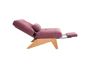 Fauteuil de salon 127x73x90cm – pas d'accoudoirs - avec repose-pieds rétractable, dossier inclinable et coussin lombaire – velours côtelé - rouge