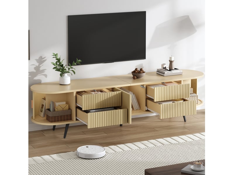  Meuble tv modenvie ovale 180 x 40 x 45 cm en mdf naturel avec 4 tiroirs  - Conforama D