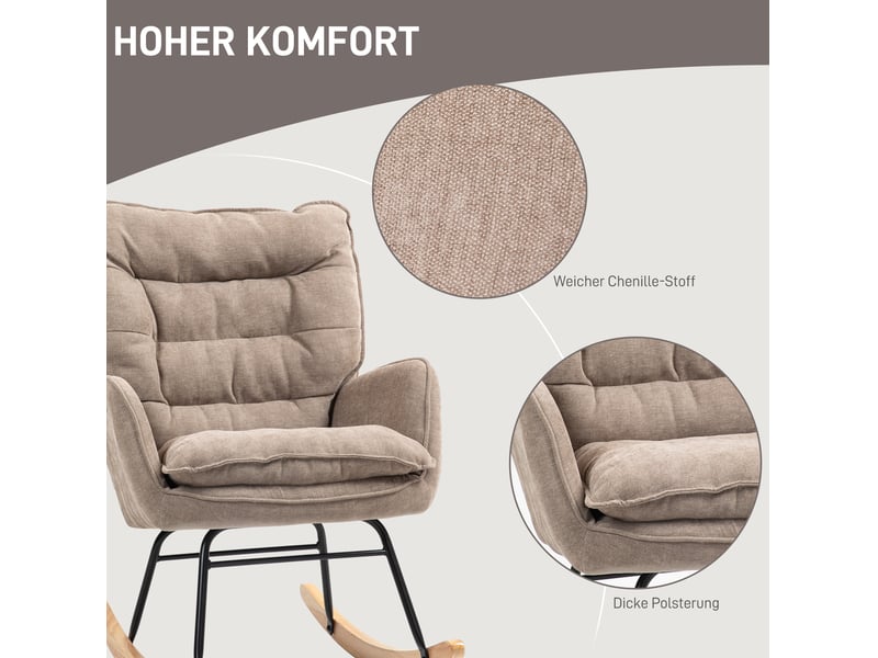  Fauteuil à bascule tcqpz avec accoudoirs, aspect chenille, rembourrage épais, 71 x 98,5 x 97 cm, marron, charge 120 kg  - Conforama E