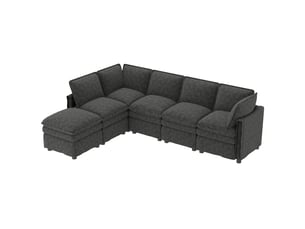 Canapé d’angle modulable ul 5 places 190x130x85 cm, 2 poufs de rangement, led réglable, usbtype-c, 2 tiroirs, porte-gobelet, velours côtelé gris