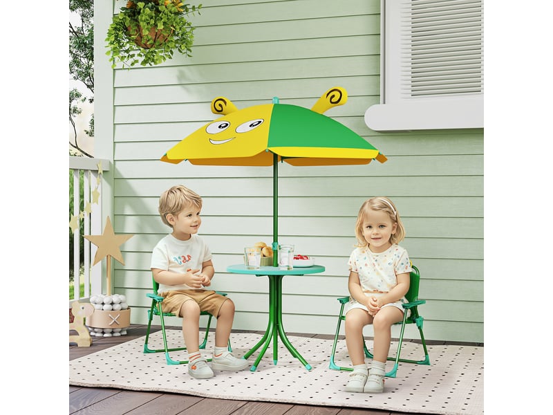  Ensemble de mobilier de jardin pour enfants, chaises, table, parasol, motif abeille, vert et jaune  - Conforama B