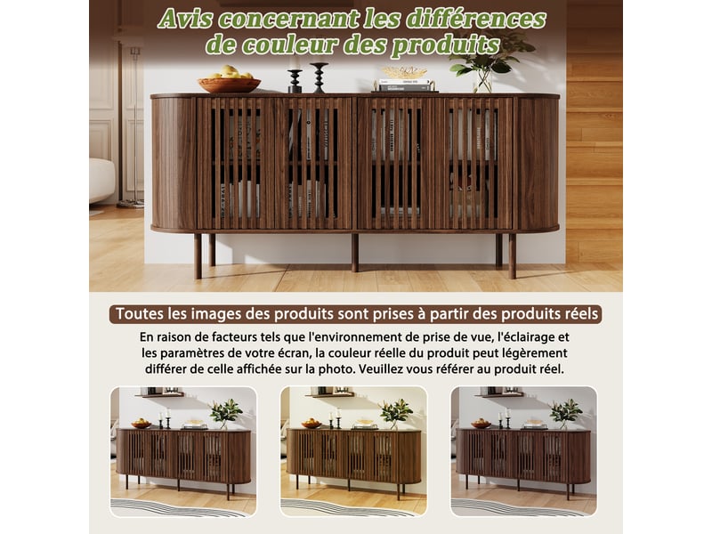  Buffet de salon 160 cm en mdf 4 portes coulissantes - bahut salle à manger noyer avec étagères réglables  - Conforama R