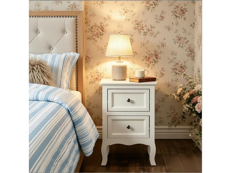 Table de chevet 40 x 60 x 30 cm en mdf avec 2 tiroirs blanc chicfurn - Conforama D