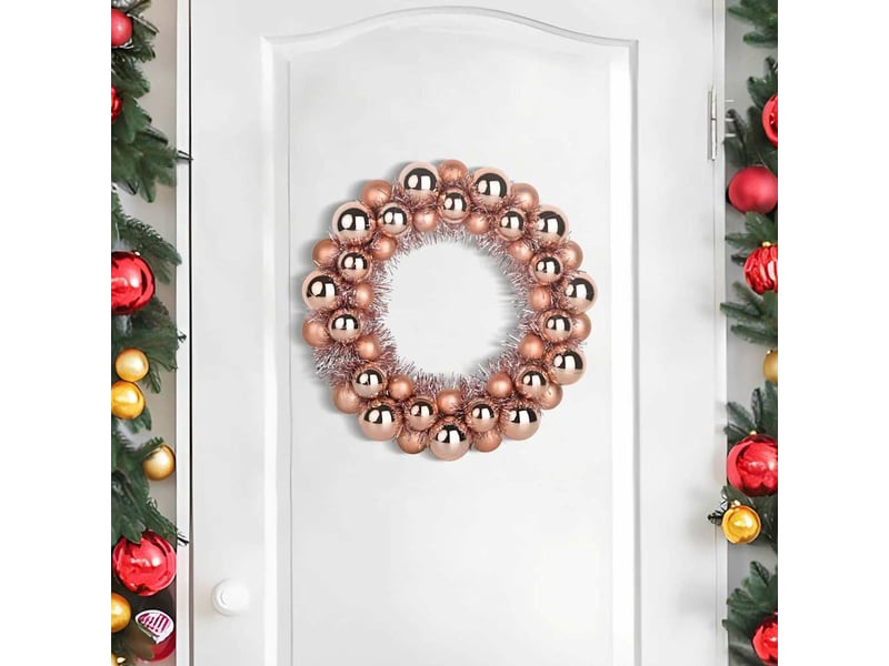  Couronnes de boules de noël 2 pcs rose doré 33 x 33 x 7 cm  - Conforama C