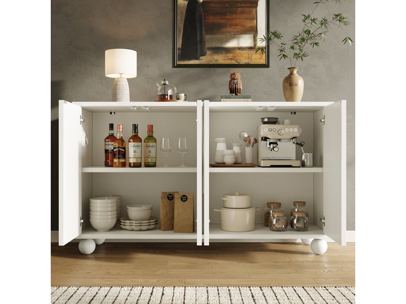  Buffet bas 4 portes mdf blanc 120x35x71 cm avec étagères réglables  - Conforama D