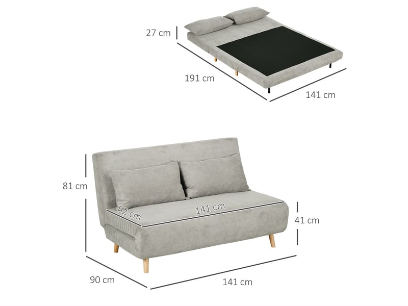  Canapé velours 141 x 90 x 81 cm fonction lit convertible dossier réglable coussins de dossier effet velours coloris gris  - Conforama C