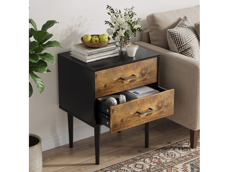  Table de chevet rétro 51 x 38 x 66 cm avec deux tiroirs, style industriel, marron antique  - Conforama C