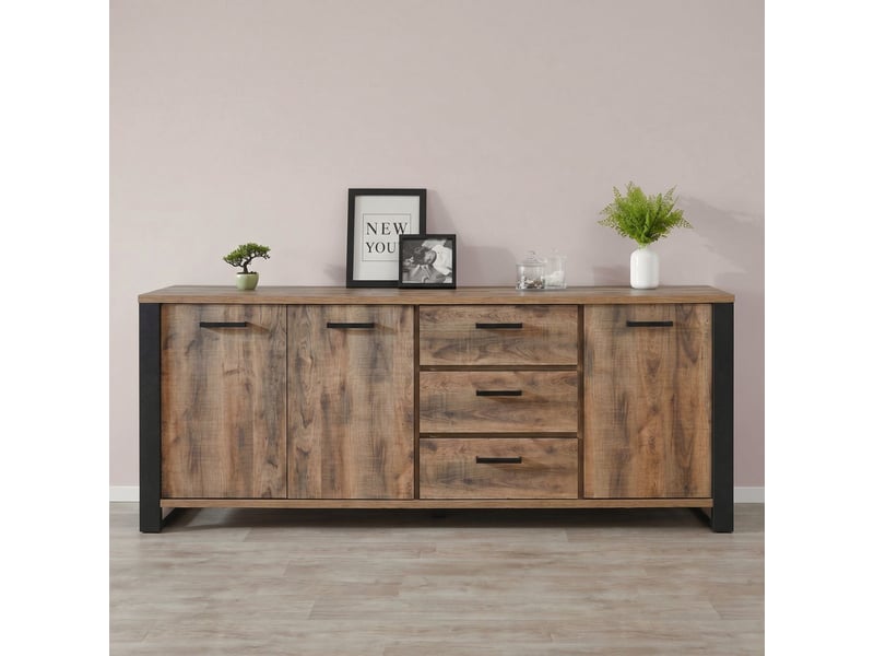  Buffet 3 portes aspect chêne artisan avec structure noir graphite - osam OSAM - Conforama D