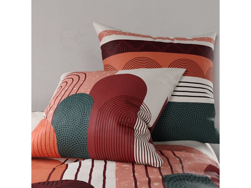  Parure housse de couette 240x220cm + 2 taies motif rétro terracotta et vert 100% coton - olga OLGA - Conforama D