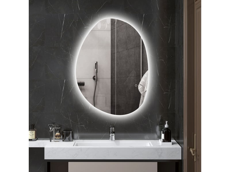Miroir salle de bain avec éclairage led 80 x 60 cm, miroir lumineux mural avec antibuée, mémoire, ip44, argenté - Conforama A