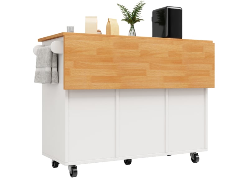  Desserte cuisine blanc moderne - 8 tiroirs + plateau extensible (46-74.5cm), roues freinées | rangement xxl | 122cm | 60kg de charge  - Conforama A