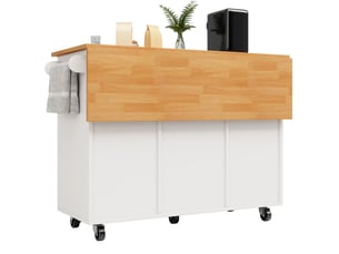 Desserte cuisine blanc moderne - 8 tiroirs + plateau extensible (46-74.5cm), roues freinées | rangement xxl | 122cm | 60kg de charge