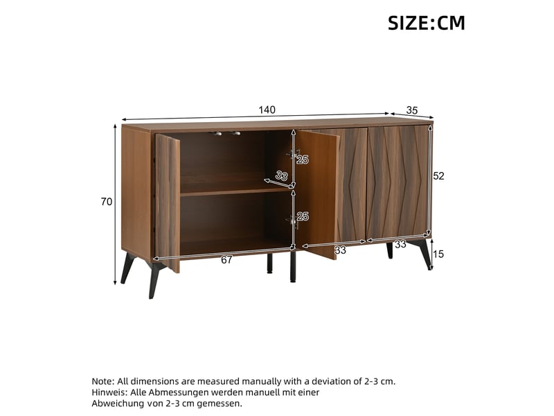  Buffet 4 portes noyer 140 cm avec étagères réglables  - Conforama C
