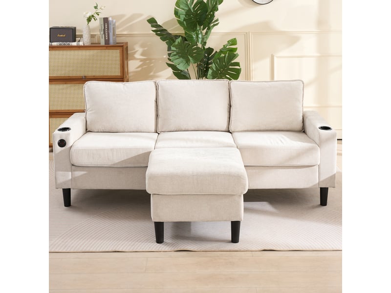 Canapé d'angle réversible fixe 4 pl lin beige canapé beige - Conforama E