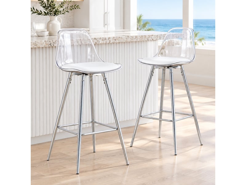  Lot de 2 tabourets de bar,38x33x96,5 cm,plastique transparent et métal,argenté  - Conforama B