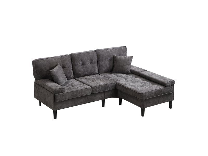  Canapé d'angle modulable tcqpz 3 places 195 x 149 cm avec pouf mobile chenille gris antique  - Conforama A