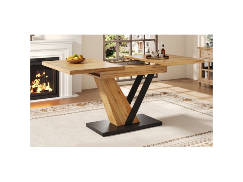  Table à manger extensible 120-160 cm, plateau bois grainé 75 x 75,5 cm, cuisine et salon, design moderne  - Conforama D